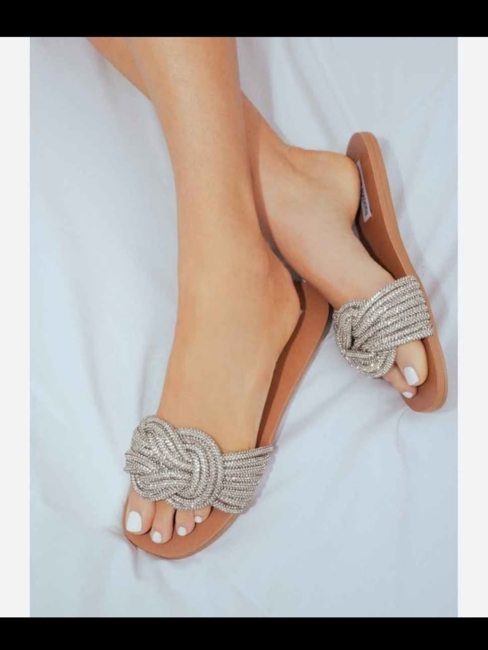 Steve Madden Women's Adore Rhinestone Knot Front Slide Sandal size 9M